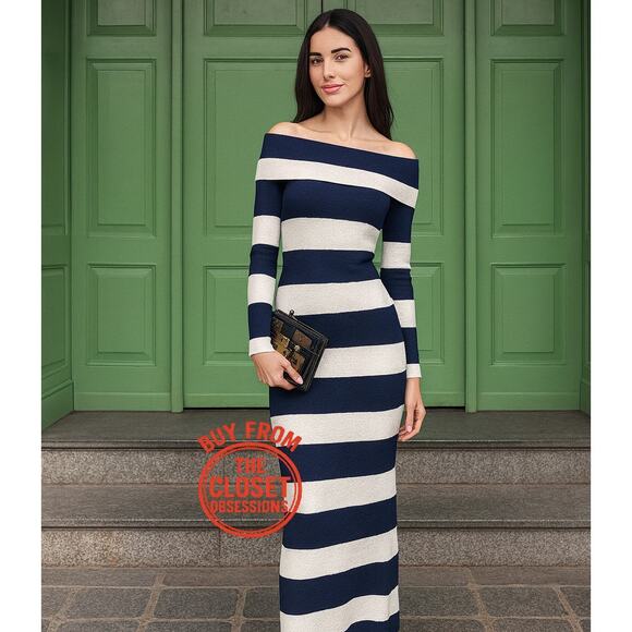 ZARA Striped Knit Off Shoulder Midi Dress NWT Size M - Picture 1 of 16